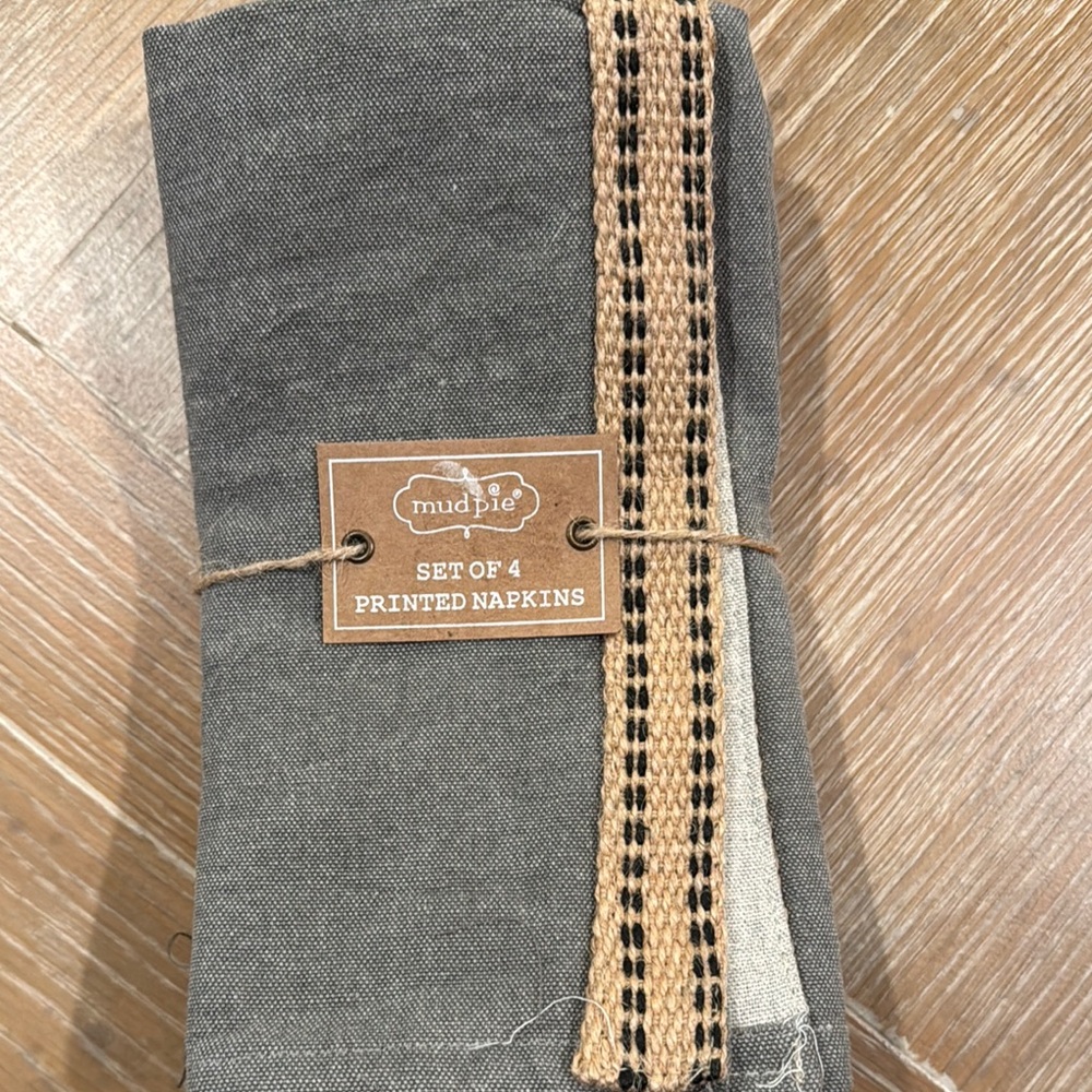 Mud Pie Gray Printed Napkins Set of 4